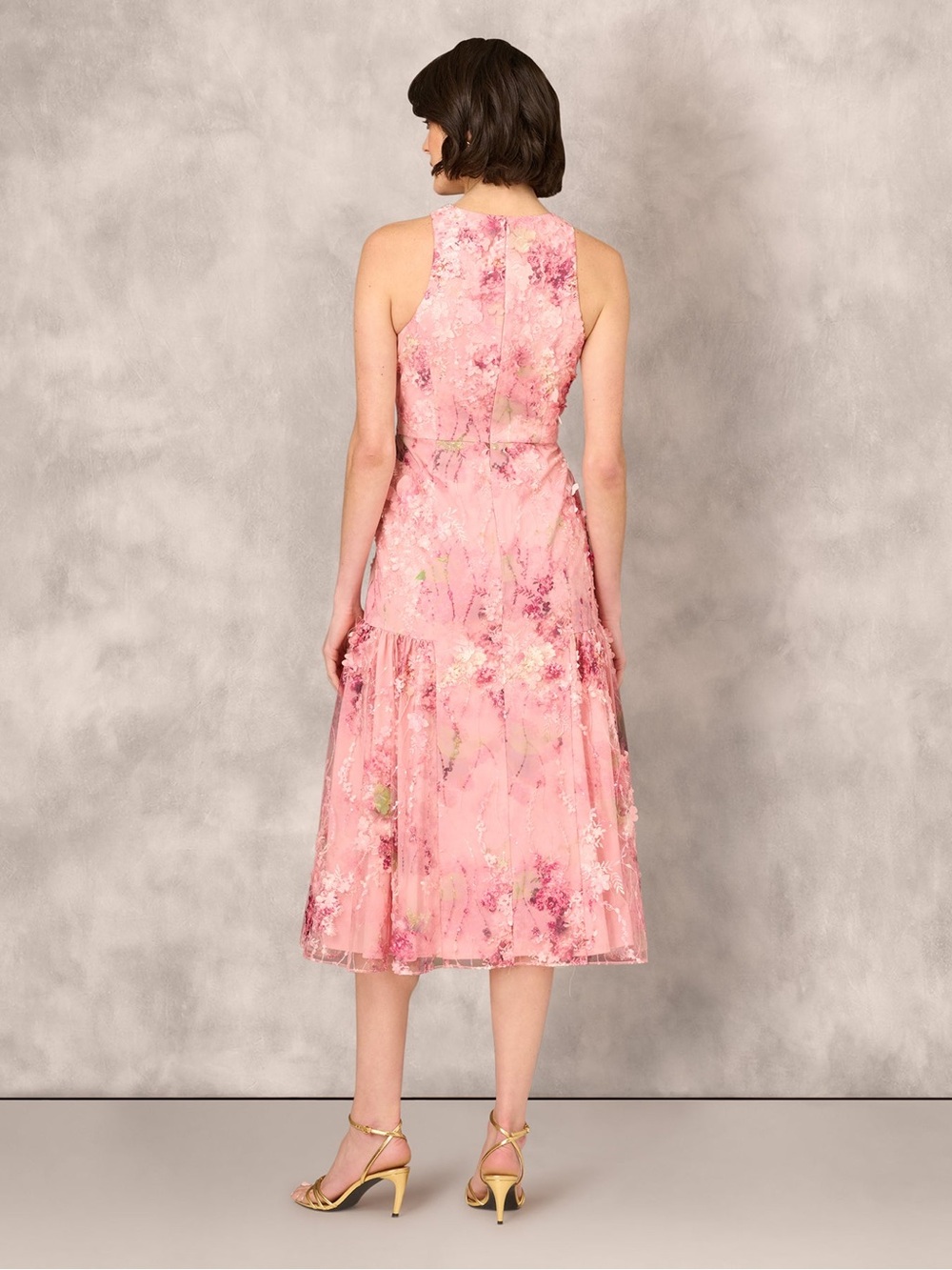 Aidan Matox Sz 10 Pink 3D Floral Sleeveless Midi Dress Sequin Boho - Picture 2 of 12